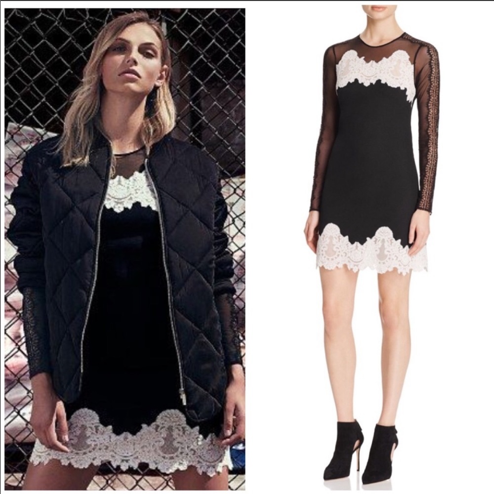 Sandro Black Lace and Mesh Dress Size: 2